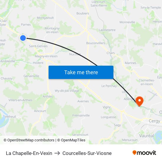 La Chapelle-En-Vexin to Courcelles-Sur-Viosne map