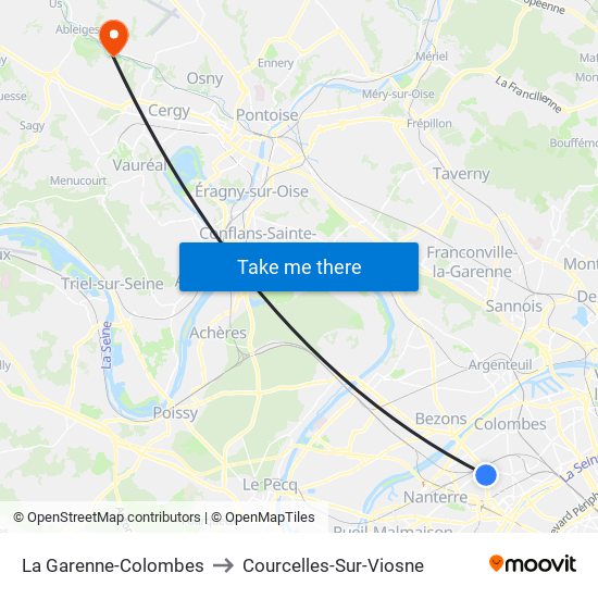 La Garenne-Colombes to Courcelles-Sur-Viosne map