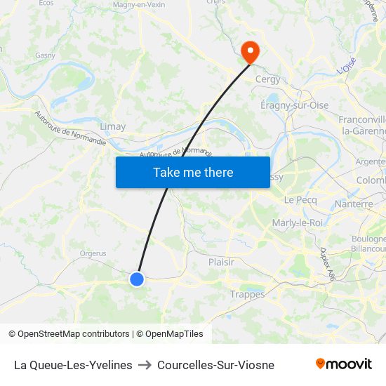 La Queue-Les-Yvelines to Courcelles-Sur-Viosne map