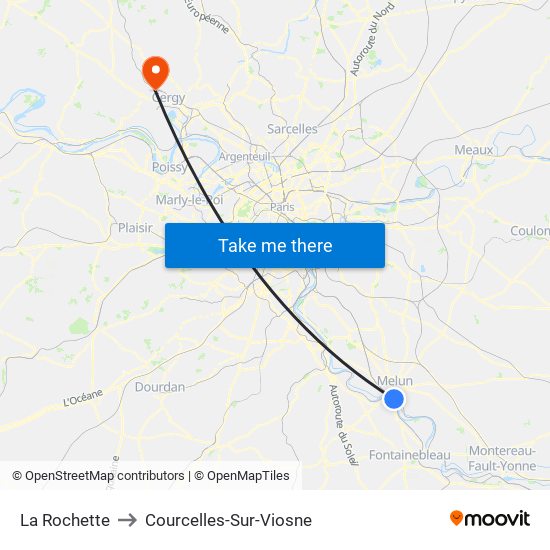 La Rochette to Courcelles-Sur-Viosne map