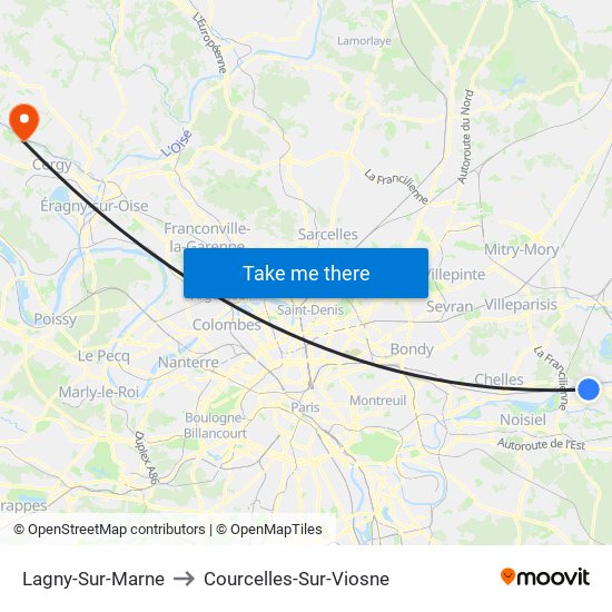 Lagny-Sur-Marne to Courcelles-Sur-Viosne map