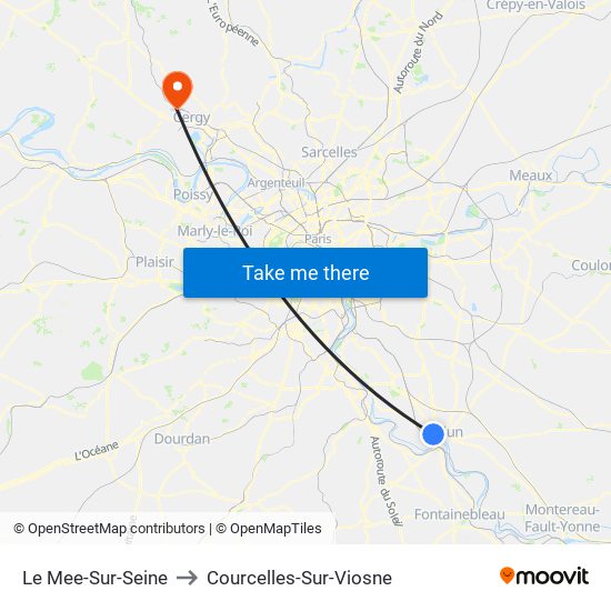 Le Mee-Sur-Seine to Courcelles-Sur-Viosne map