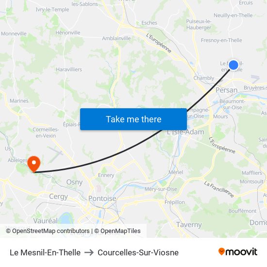 Le Mesnil-En-Thelle to Courcelles-Sur-Viosne map