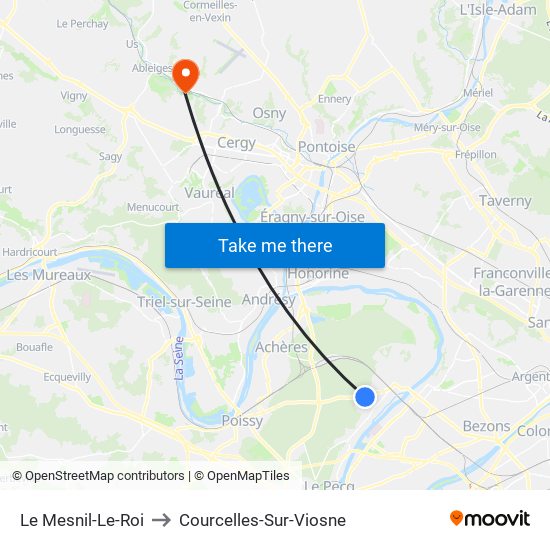 Le Mesnil-Le-Roi to Courcelles-Sur-Viosne map