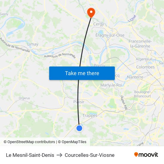 Le Mesnil-Saint-Denis to Courcelles-Sur-Viosne map
