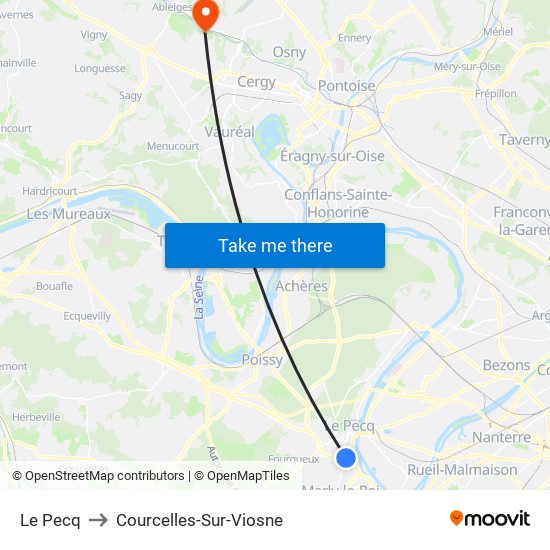Le Pecq to Courcelles-Sur-Viosne map