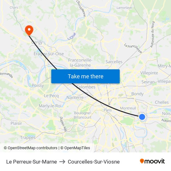 Le Perreux-Sur-Marne to Courcelles-Sur-Viosne map