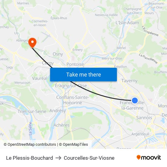 Le Plessis-Bouchard to Courcelles-Sur-Viosne map