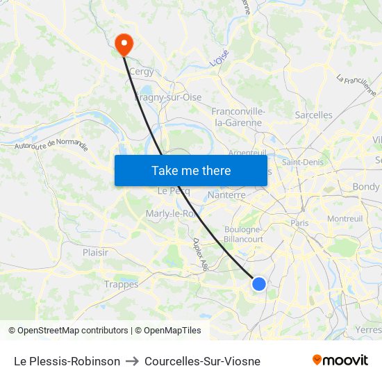 Le Plessis-Robinson to Courcelles-Sur-Viosne map