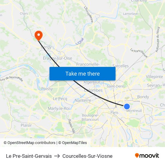 Le Pre-Saint-Gervais to Courcelles-Sur-Viosne map