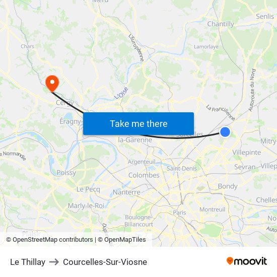 Le Thillay to Courcelles-Sur-Viosne map