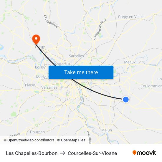 Les Chapelles-Bourbon to Courcelles-Sur-Viosne map