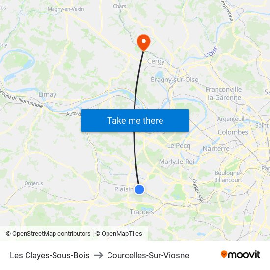 Les Clayes-Sous-Bois to Courcelles-Sur-Viosne map