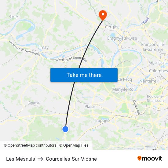 Les Mesnuls to Courcelles-Sur-Viosne map
