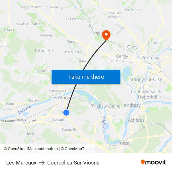 Les Mureaux to Courcelles-Sur-Viosne map