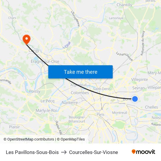 Les Pavillons-Sous-Bois to Courcelles-Sur-Viosne map