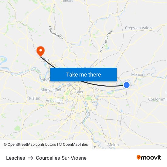 Lesches to Courcelles-Sur-Viosne map