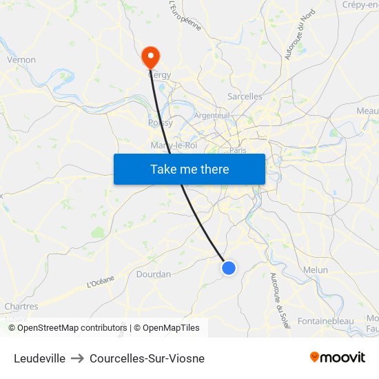 Leudeville to Courcelles-Sur-Viosne map