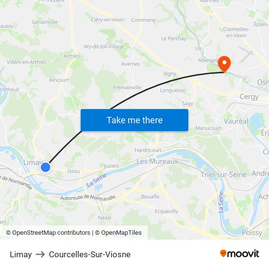 Limay to Courcelles-Sur-Viosne map