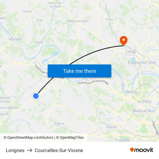 Longnes to Courcelles-Sur-Viosne map