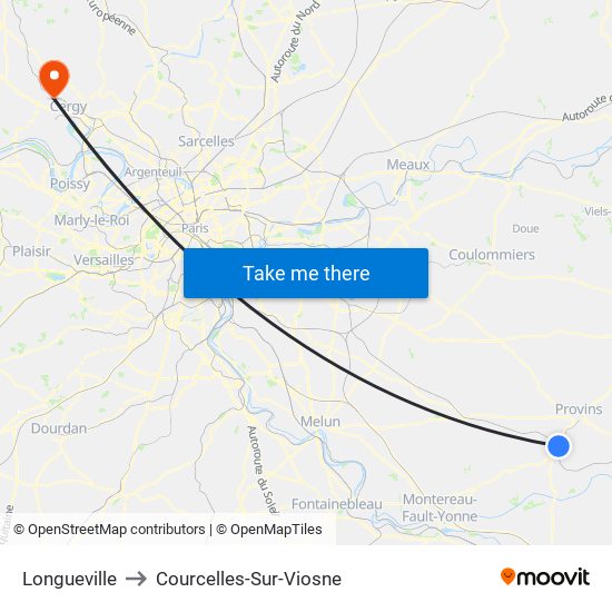 Longueville to Courcelles-Sur-Viosne map