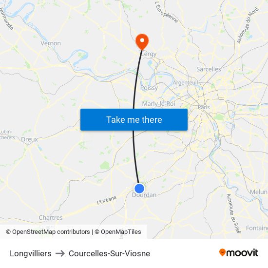 Longvilliers to Courcelles-Sur-Viosne map