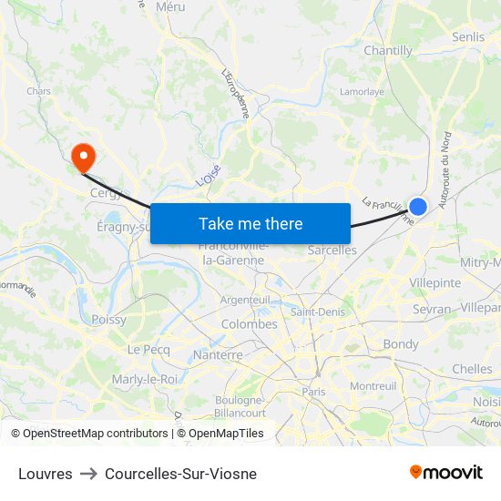 Louvres to Courcelles-Sur-Viosne map
