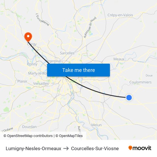 Lumigny-Nesles-Ormeaux to Courcelles-Sur-Viosne map