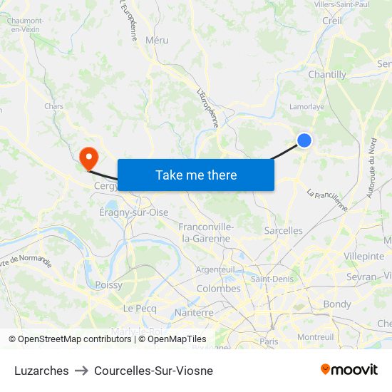 Luzarches to Courcelles-Sur-Viosne map