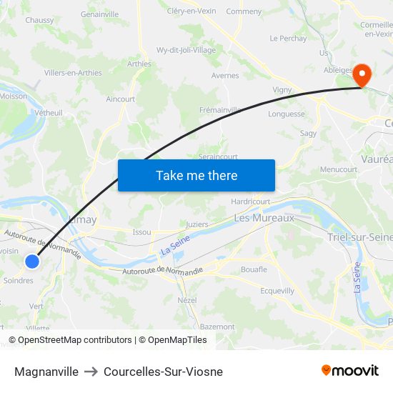 Magnanville to Courcelles-Sur-Viosne map