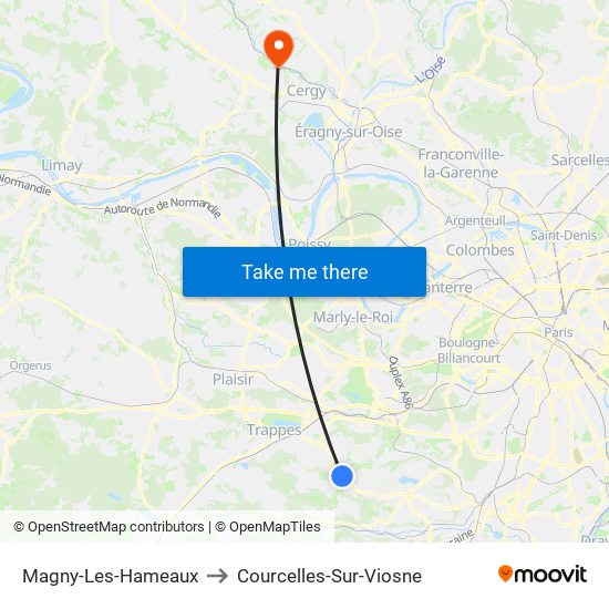 Magny-Les-Hameaux to Courcelles-Sur-Viosne map