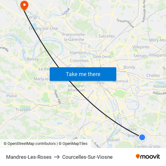 Mandres-Les-Roses to Courcelles-Sur-Viosne map