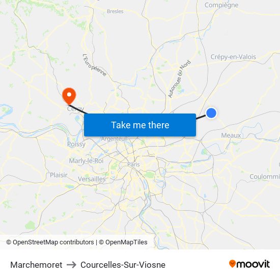 Marchemoret to Courcelles-Sur-Viosne map
