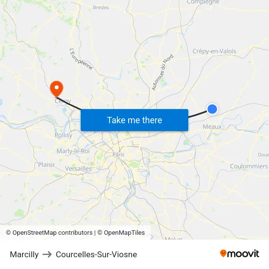 Marcilly to Courcelles-Sur-Viosne map