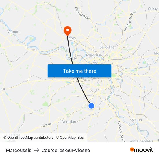 Marcoussis to Courcelles-Sur-Viosne map
