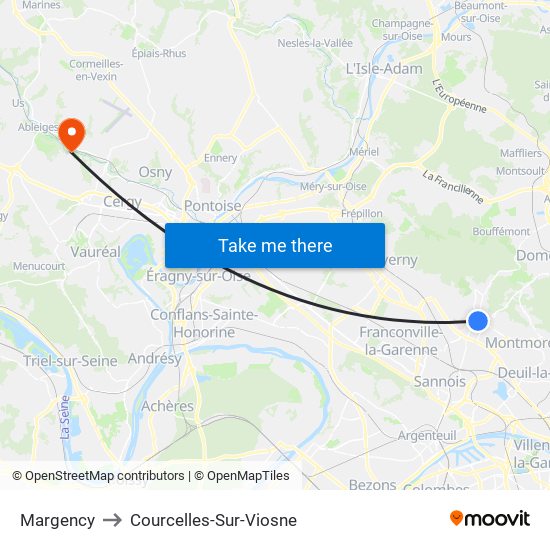 Margency to Courcelles-Sur-Viosne map