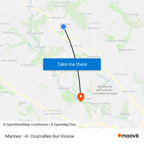 Marines to Courcelles-Sur-Viosne map
