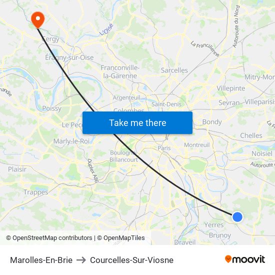 Marolles-En-Brie to Courcelles-Sur-Viosne map
