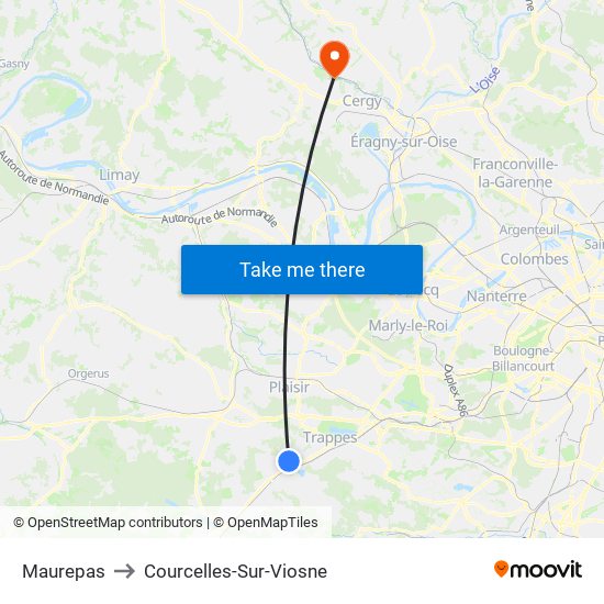 Maurepas to Courcelles-Sur-Viosne map