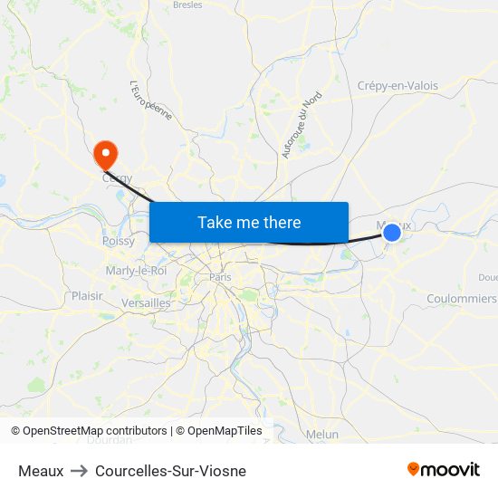 Meaux to Courcelles-Sur-Viosne map