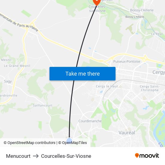 Menucourt to Courcelles-Sur-Viosne map