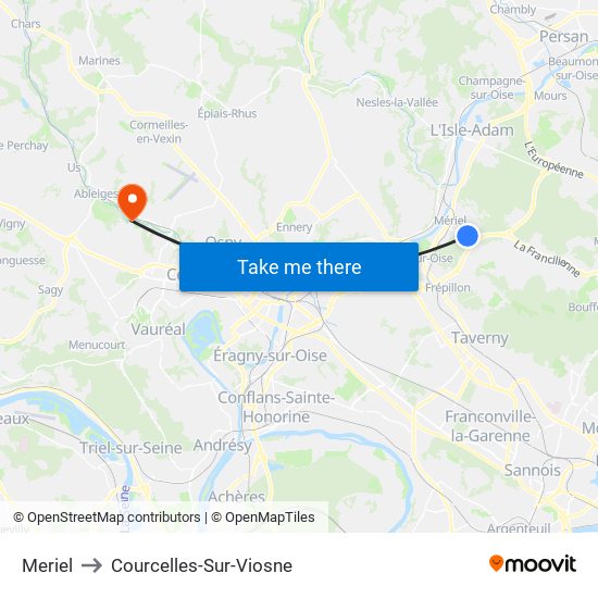 Meriel to Courcelles-Sur-Viosne map