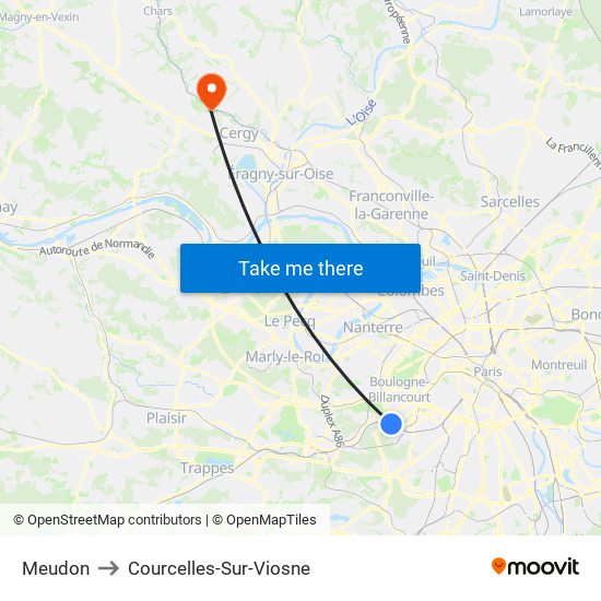 Meudon to Courcelles-Sur-Viosne map