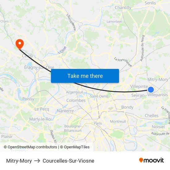 Mitry-Mory to Courcelles-Sur-Viosne map