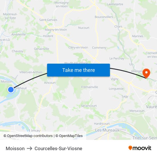 Moisson to Courcelles-Sur-Viosne map