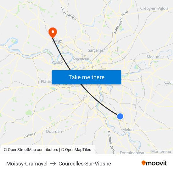 Moissy-Cramayel to Courcelles-Sur-Viosne map