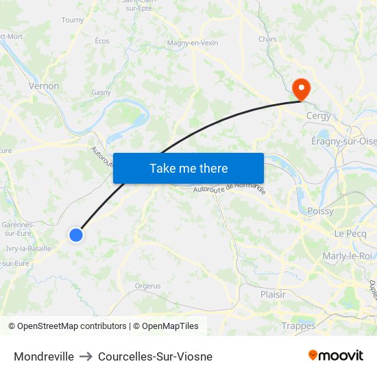 Mondreville to Courcelles-Sur-Viosne map