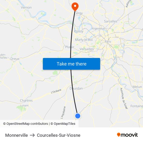Monnerville to Courcelles-Sur-Viosne map