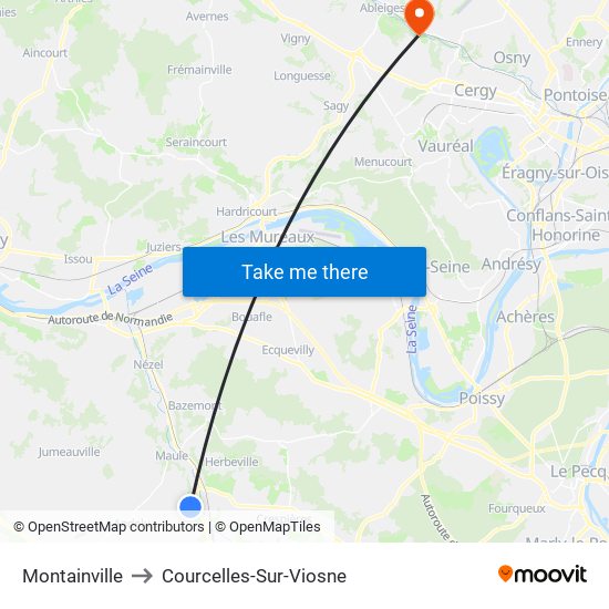 Montainville to Courcelles-Sur-Viosne map
