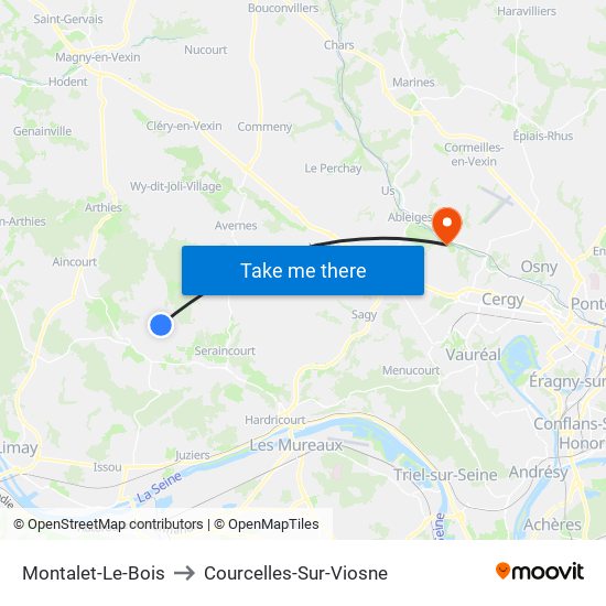 Montalet-Le-Bois to Courcelles-Sur-Viosne map